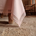 Pink Linen Tablecloth with Lace Edging: Custom Luxury Table Decor