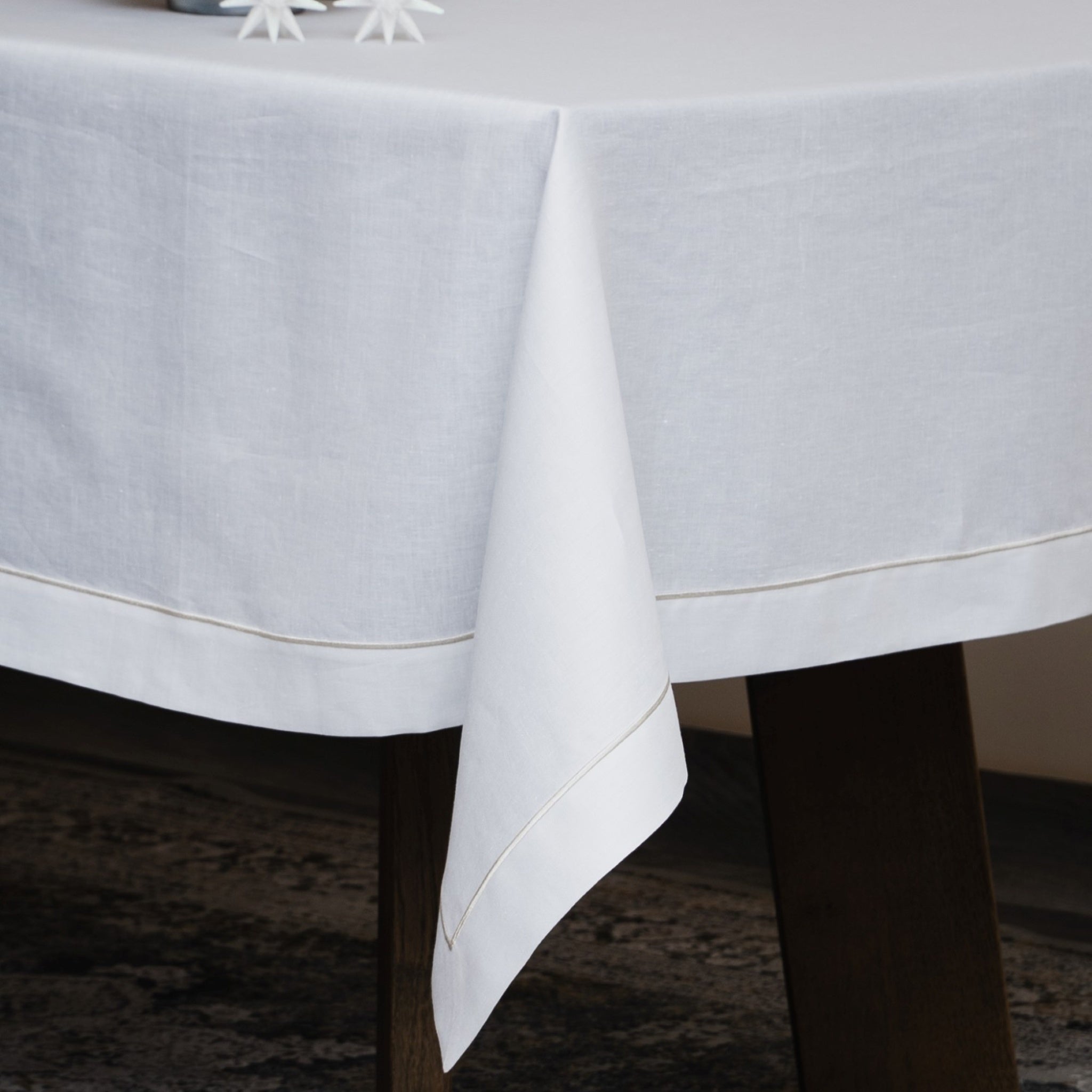 Luxury Linen Sateen Tablecloth – Platinum Embroidery, Custom Size