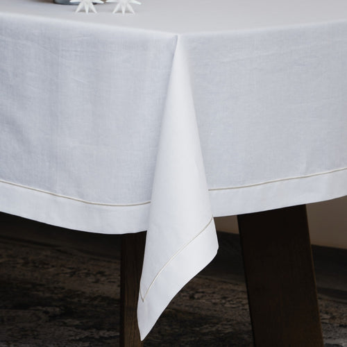 Luxury Linen Sateen Tablecloth – Platinum Embroidery, Custom Size