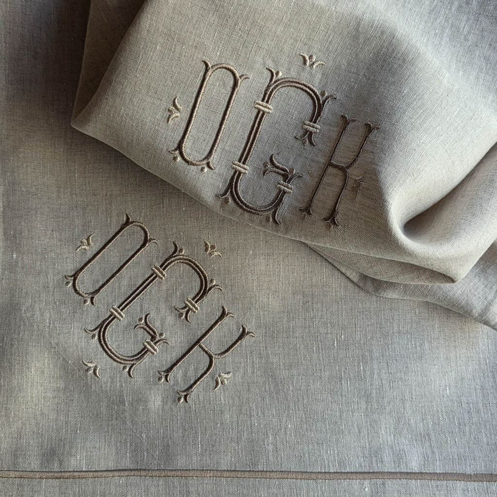 Natural Linen Tablecloth, Personalized Luxury Dining Cloth, Embroidered Heirloom Table Linen