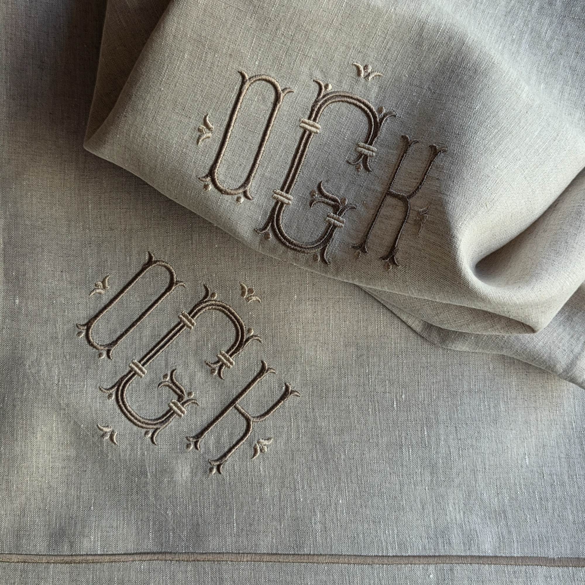 Natural Linen Tablecloth, Personalized Luxury Dining Cloth, Embroidered Heirloom Table Linen