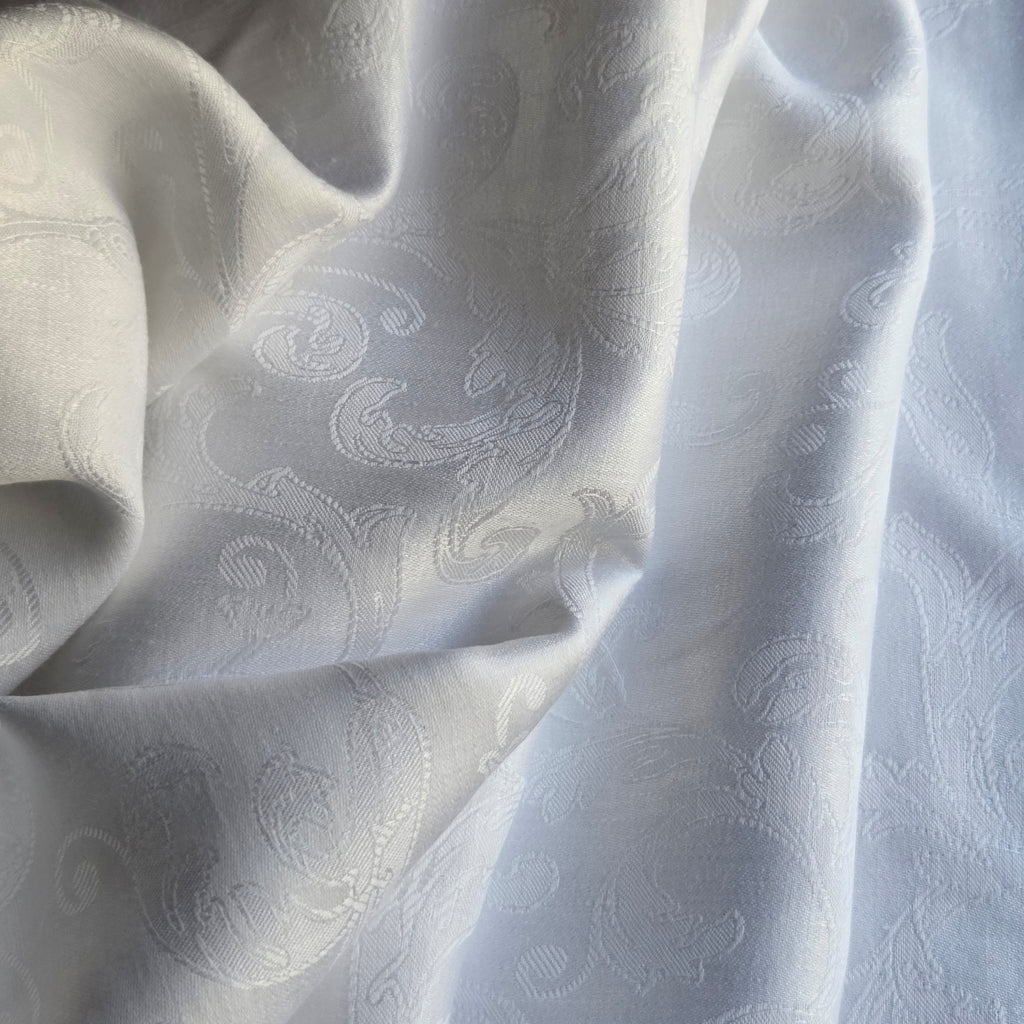 White Linen Acanthus Damask Tablecloth — Custom Sizes