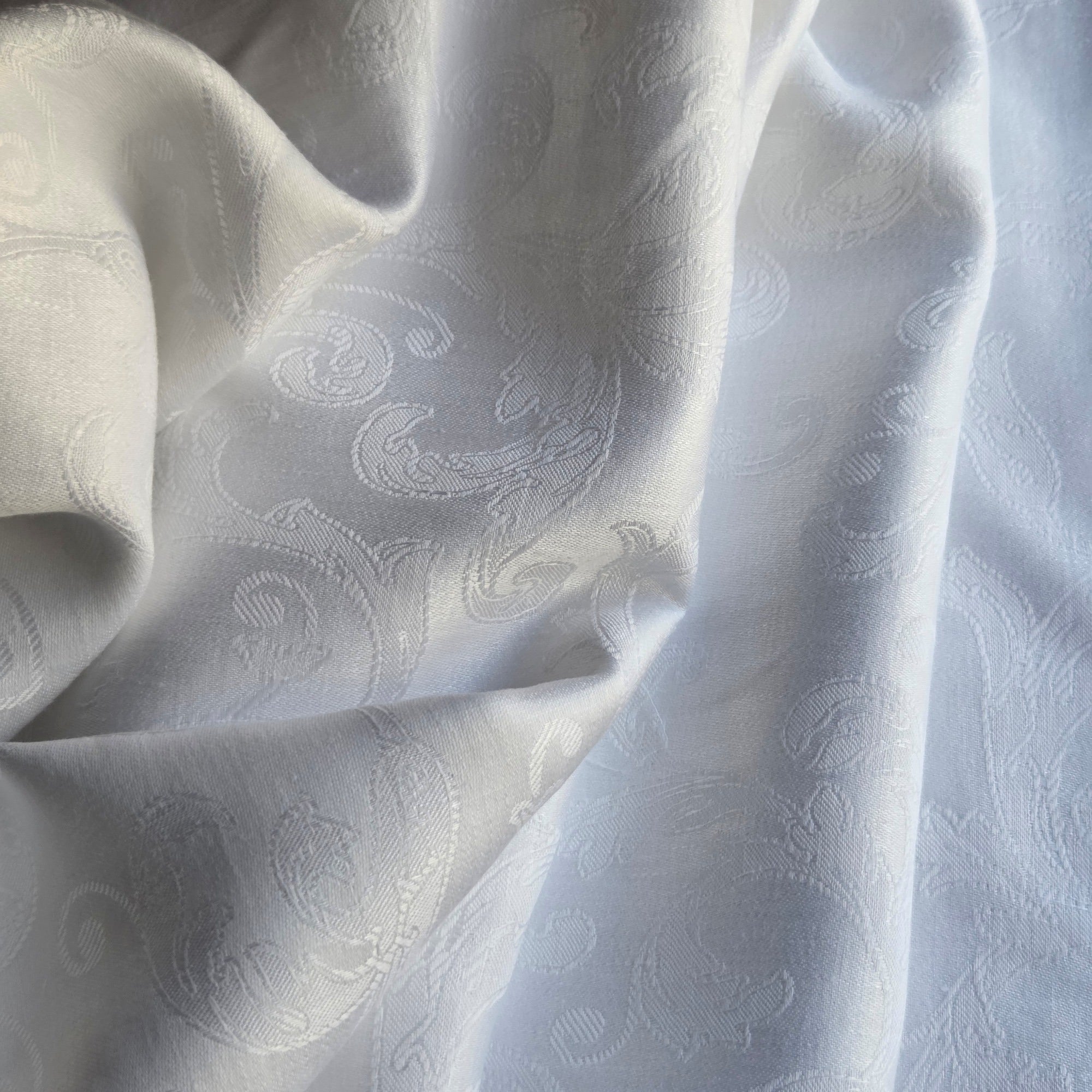 White Linen Acanthus Damask Tablecloth — Custom Sizes